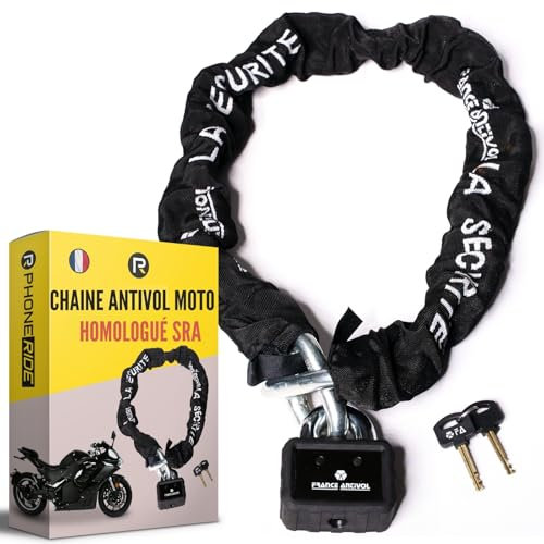Chaine Antivol Moto SRA Longueur 140cm - Ø13mm - Chaine Antivol Moto en Acier Cémenté Conforme Aux Normes de Sécurité Française Pour Moto et Scooter - Clé réversible (Chaine ELITE MC 13140)