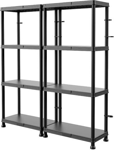 botle Set 2x Schwerlastregal 4 Ebenen, Kunststoffregal, Fachbodenregal, Kellerregal, 134 x 60 x 30 cm, bis 100 kg belastbar, Lagerregal, Regalsystem - die Aufbewahrungslösung für Werkstatt, Haushalt