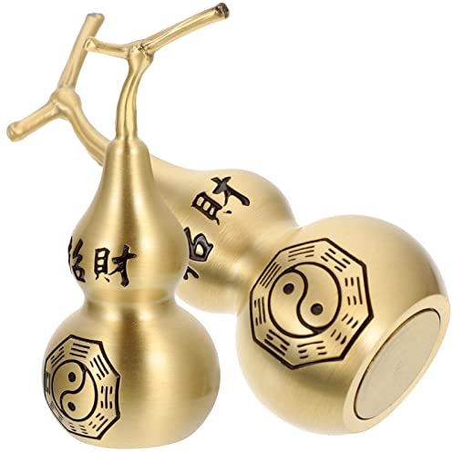 HOMOCONO 2pcs Decorative Craft Gourd Ornaments Made of Copper with Fine Workmanship and Smooth Surface, Stylish Golden Home Accessories for Office and Home Desktop Decoration