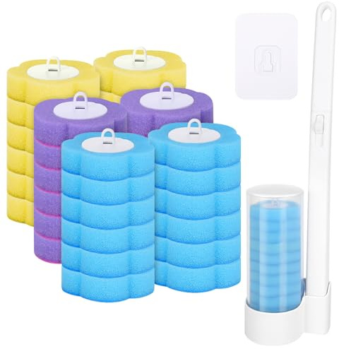 Saerryor Disposable Toilet Brush, 36 PCS Disposable Toilet Brush Refills, Replacement Sponge Heads and Holder(3 Flavors), Quickly and Hygiene Clean Toilets, Showers and Sinks