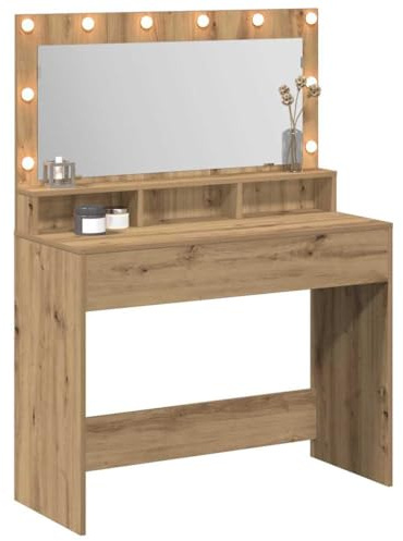 vidaXL Smyckebord Artisan Ek 100 x 41 x 135 cm Konstruerat trä, Modern rektangulär förvaringsenhet, sovrumsmöbel, sminkbord, minimalistisk sminkplats med lampor, hållbart konstruerat trä
