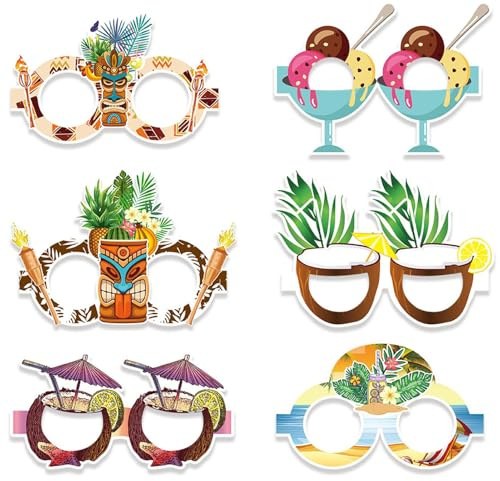 Hawaiian tema glasögon, solglasögon på en - 6 Par pappers Hawaiian glasögon,Fancy klänning rekvisita, roliga barn vuxna pool party gynnar, tema fotobås dekorationer för kvinnor män