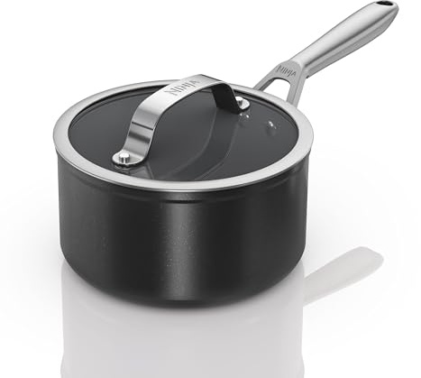 Ninja ZEROSTICK Ceramic Pro 20 cm Saucepan with Glass Lid, Scratch Resistant, Made PTFE-Free, All Hob Compatible, Black, CW30220UK