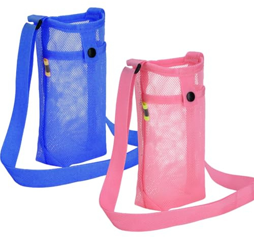 InteDesign 2 PCS Mesh Water Bottle Carrier with Shoulder Strap, Water Bottle Holder,Insulated Cup Holder Bag with Adjustable Strap Sling Sports Bottles Bag for Hiking, Walking, Camping, Travel