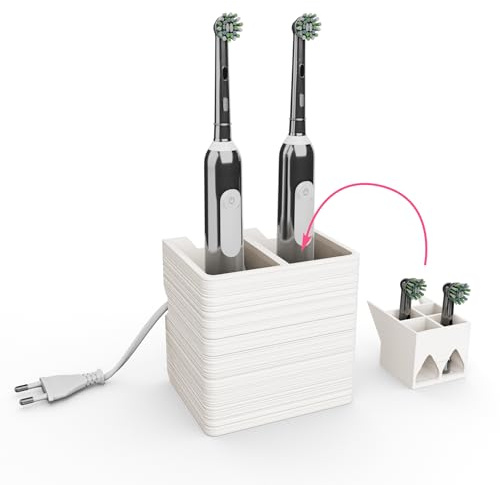Zahnbürstenhalter mit Kabelmanagement für elektrische Zahnbürsten, 12,3 x 9,3 x 11,5 cm, mit Kabelintegration, 2 Fächer, Wandmontage oder freistehend (weiß, 2 Fächer)