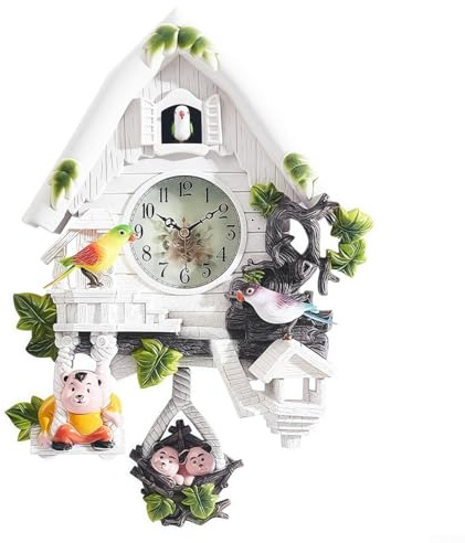 Hasaller Orologio a cucù decorativo da parete, orologio a cucù in legno, con pendolo oscillante, per la decorazione della casa (bianco)