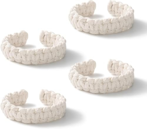 TopHomer 4-pack gardinomtag för gardiner av hampa och bomullsrep | Gardinhållare för vardagsrum och sovrum | boho-dekor (krämvitt bomullssnöre