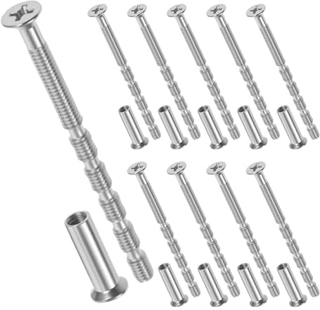 10Pcs Door Handle Through Bolts, Universal M4 Screws Through Bolts for Door Handles Secure Fixings Grub Screw for Hollow Doors Handle Fixings M4 Bolt and Sleeves, Strong & Reliable, Silver
