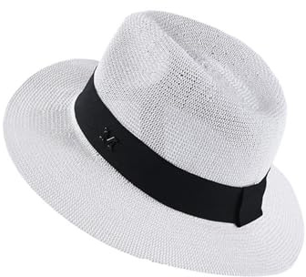 AKDJGFP Strohhut Strohhut Damen Herren Mode Buchstabe M Sonnenhut Frühling Casual Sommer Strand Klassischer Stroh Jazz Beckenhut(White)