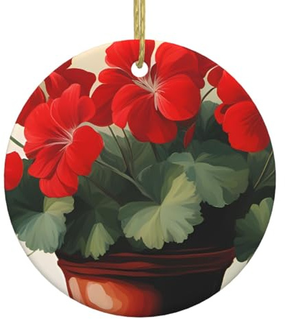 WINHGA Rote Geranien Drucke Weihnachten Keramik Dekoration Kreis Innendekoration Geschenk -7,4 cm