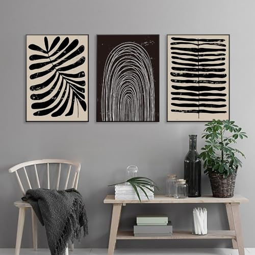 3 Imágenes Set-Póster de Arte Mural en Lienzo Con Líneas Geométricas Abstractas y Hojas Modernas para Dormitorio Sala de Estar U Oficina Decoración Estética-60*80cm=24*31 pulgadas(sin marco)