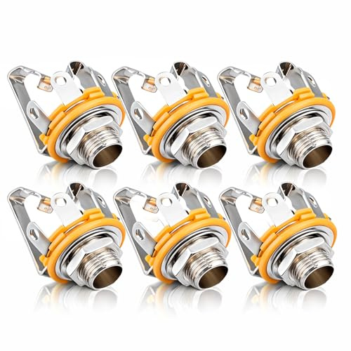 6.35mm (1/4inch) Female Guitar Input Jack, 6 Pcs Mono Chassis Socket Panel Mount Jacks for Electric Guitar Bass