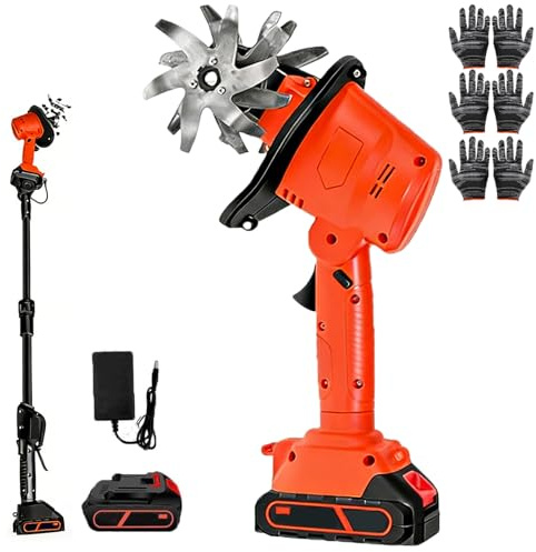 Rotavator Eléctrico De Jardín De 21 V, Mini Cultivador Inalámbrico con 2 * Baterías Y Poste Largo, 10 Cm De Profundidad De Labranza Y 10 Cm De Ancho De Trabajo Rotavator Eléctrico para Jardinería C