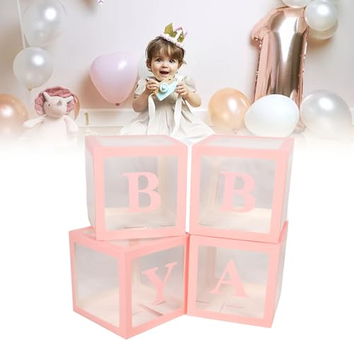 Chrees Ballonglåda dekoration, 4 st transparent bult med bokstäver ballongdekoration för babyshower bekännelseförslag (rosa)