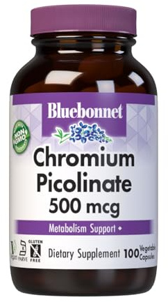 BlueBonnet Nutrition Chromium Picolinate, Soy, Gluten & Dairy Free, Non-GMO, Kosher Certified, Vegan, 500 mcg, 100 Count