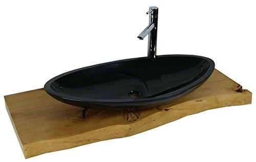 Waschbecken aus Naturstein, Granit, Model Monaco groß, schwarz, G684, 80x43cm