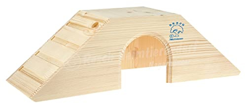 Resch Nr07 Meerschweinchenhaus groß, naturbelassenes Massivholz aus Fichte/mit großem Eingang und Zwei Treppen zum darüberlaufen/fürs Spielen, Schlafen und Klettern