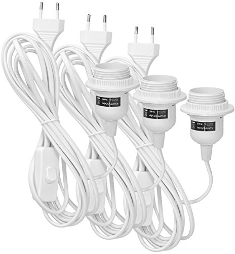 kwmobile 3x E27 Lampenfassung mit Schalter - E27 Fassung Weiß mit 3,5m Netzkabel Schraubring Schalter - Lampenaufhängung Pendelleuchte Hängelampe