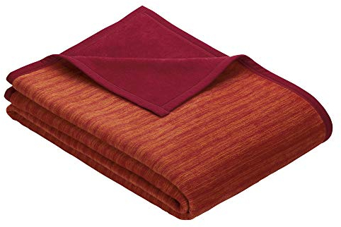 Ibena Fano Kuscheldecke 150x200 cm – Wohndecke rot orange, tolle Wendedecke aus hochwertiger Baumwollmischung, kuschelweich und angenehm warm