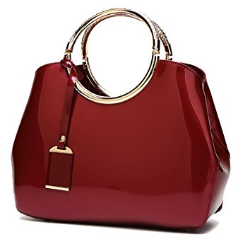 Coolives Damen Handtasche Tasche Henkeltasche aus PU-Lackleder Hochzeitstasche Schultertasche Umhängetasche für die Hochzeit Abend Taschen Burgund EINWEG