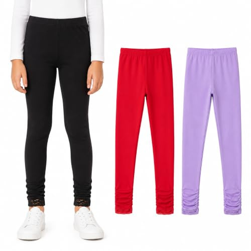Bienzoe Lot de 3 Leggings en Coton Stretch pour Fille Taille F 10