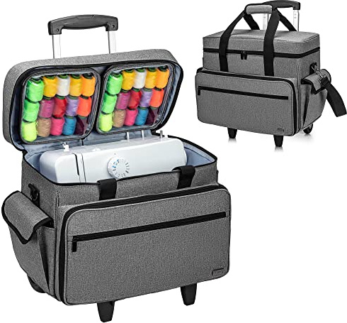 Teamoy Bolsa Máquina Coser con Ruedas, Maletas de Transporte para Máquina de Coser, Funda Máquina de Coser con Carro, Compatible con Singer Brother y la Mayoría Máquina de Coser, Gris(Sola Bolsa).