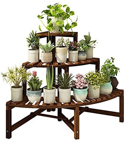 Eckblumenregal Mehrschichtiges Blumenregal Innendekorationsregal Balkon-Massivholzregal Ecktopfpflanzenregal (Color : Brown, Size : 73cm)