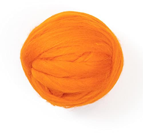Kondoos färgad naturlig ullroving 227 gram. Bästa ull för nålfiltning, våt filtning, hantverk och tjockt snurrande jumbogarn (orange)