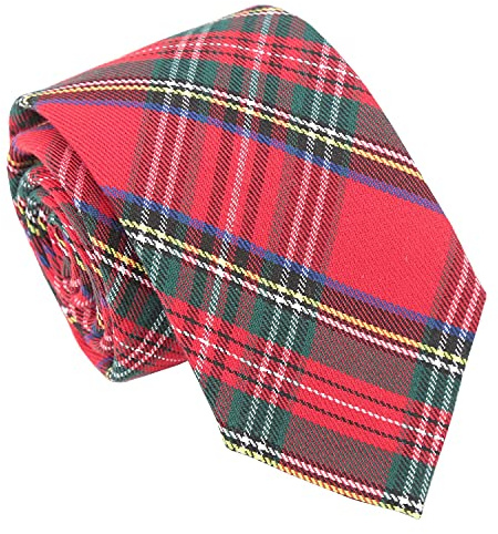 DQT Cravatta classica da uomo in tartan scozzese formale casual, Stewart reale rosso, L