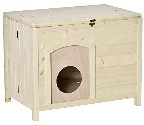 PawHut Hundehütte Hundehaus faltbar Haustierhaus mit Klappdach Katzenhaus Massivholz Natur 78 x 51 x 62 cm