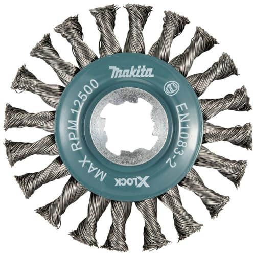 Makita D-73405 X-LOCK Rundbürste 115 mm verzinkt gezopft, 1 Stück, 0,5 mm Draht, für Stahl, EN1083-2, passend für X-LOCK Winkelschleifer