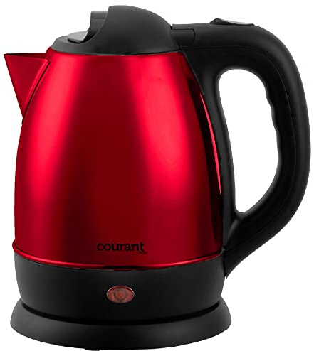 Courant 1.5 Liter Kettle Red Stainless Steel Cordless Electric Kettle with 360 Degree Rotational Body, Automatic Safety Shut-Off, Perfect for Tea/Coffee/Hot Chocolate/Soup/Hot Water