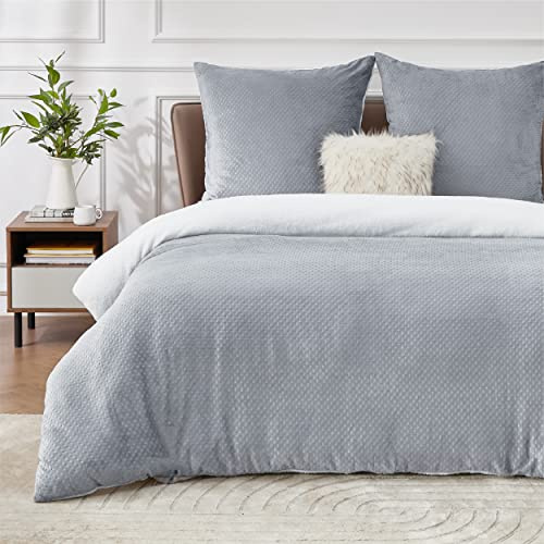 BEDSURE Ropa de cama mullida de 155 x 220 cm, color gris, funda nórdica de invierno de forro polar con 2 fundas de almohada de 80 x 80 cm, ropa de cama cálida con cremallera, ropa de cama de invierno