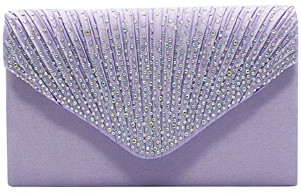 Insun Damen Clutch, Elegante Umschlag Tasche, Satin Glänzend Abendtasche mit Kette für Hochzeit Wedding Prom Party Helles Lila 21 x 13 x 5 cm