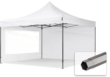 TOOLPORT 4x4 m Tonnelle Tente Pliante Barnum Acier, PES 750, côtés panoramiques, Blanc