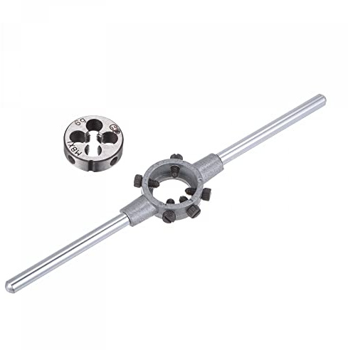 sourcing map Schneideisen-Set, M8 x 1 Gewindeschneideisen und 25 mm (passend für M7-M9 Schneideisen), verstellbarer Schraubenschlüssel, Handwerkzeug