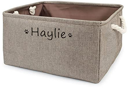 TONYFY Aufbewahrungsbox für Hundespielzeug, mit Personalisierbarem Namen des Haustieres, Behälter für die Organisation von Hundekleidung, Hunde katzen zubehör und Haustierbedarf (Pfote Braun)