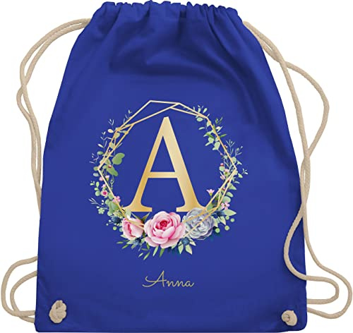 Turnbeutel Rucksack - Initialen - Buchstabe I Namensgeschenk Namenstag Geschenke mit Namen - Unisize - Royalblau - kindergarten schulkind beutel buchstaben a stoffbeutel kindergartentasche
