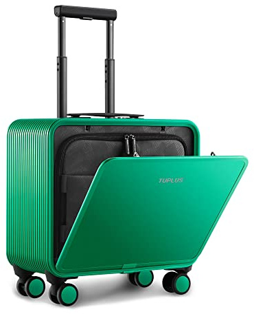 TUPLUS Hartschalenkoffer Aluminium Handgepäck Koffer mit 4 Rollen Cabin Trolley Rollkoffer mit TSA Schloss Reisekoffer mit Laptopfach Businesstrolley Vorne zu öffnen,Quick S Serie,42,8cm-30L,Grün