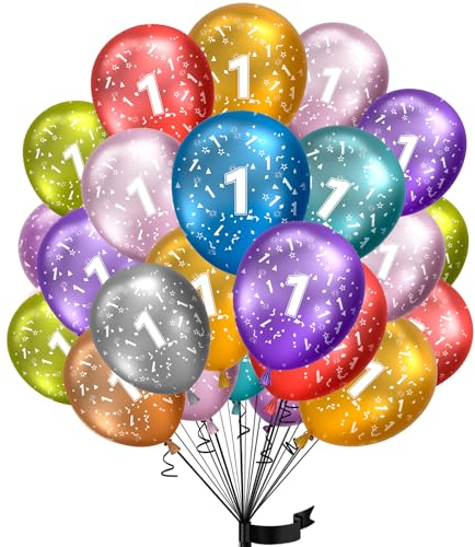 Luftballons 1. Geburtstag,15 Stück Metallic folienballon 1 helium ballons 1 aus 100% Naturlatex,Klimaneutral, 32cm Ballon 1 zahlen für Geburtstag