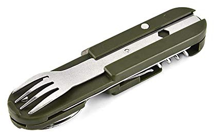 Vaisselle de camping en acier inoxydable 5 en 1,Outils de camping en plein air,Vaisselle d'extérieur,Vaisselle pliante multifonctionnelleVaisselle de voyage（1 pièces）