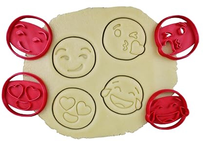 3DKOUPE Emojis Ausstechformen – 4 Stück – Emoji Küssen, Herz, Schenkel, Lachen, Farbe wählbar – entworfen und hergestellt in Europa