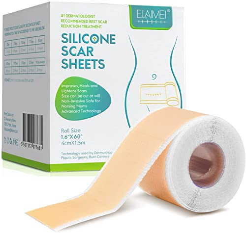 DTYET Silicone Scar Tape, Soft Silicone Tape for Surgery Scars, Silicone Scar Strips for Body Scar, Burn Scar, and Keloid Scar Treatment (1.6” x 60”Roll-1.5M)