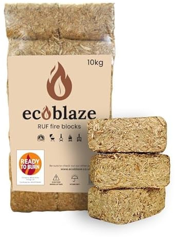 Ecoblaze RUF Fire Blocks | Pack of 24 | Briquettes | Heat Logs | Heat Blocks | Clean, Compressed Organic Hardwood Chips and Shavings | Easy to Use | Ideal for Wood Burners, Log Burners and Firepits