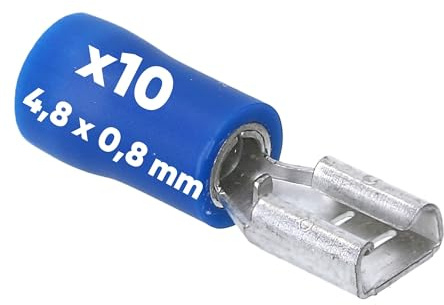 Kalitec 10x Flachsteckhülsen Blau 4,8x0,8 mm - 1,5-2,5mm² Kabelverbinder | Teilisolierte Steckverbinder aus Messing mit PVC-Kragen - Ideal für Kfz & Industrie - AWG 16-14 Querschnitt - Blau