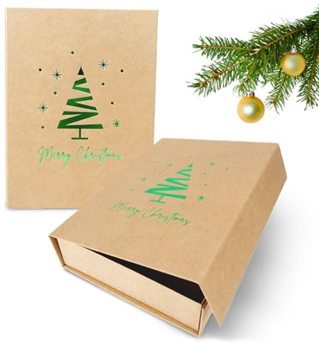 Verpackungswelt Geschenk-Box Weihnachten (1 Stk.) | 23x17x5 cm | Geschenk-Karton mit Deckel & Magnet-Verschluss | Für Weihnachts-Geschenke | Weihnachts-Verpackung mit Weihnachtsbaum-Motiv in Grün