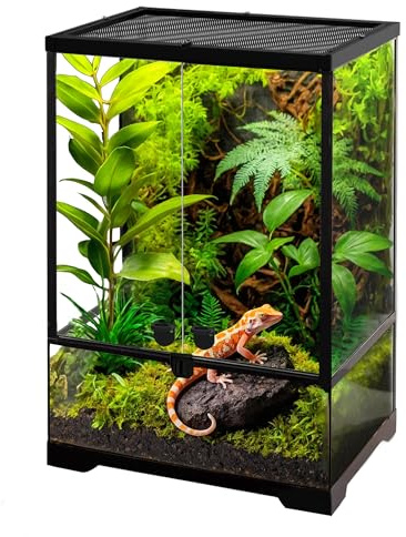 NEPTONION Terrario de vidrio profesional de 12 x 12 x 18 pulgadas, tanque de hábitat duradero para reptiles con marco de aleación de aluminio resistente al calor, puertas giratorias frontales dobles