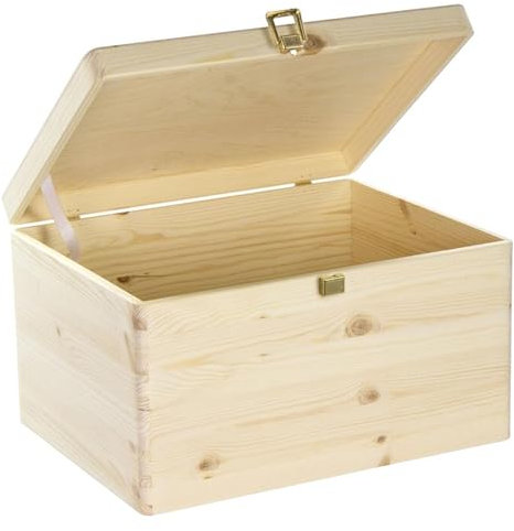 LAUBLUST Boîte en bois avec couvercle et fermeture en métal – env. 40 x 30 x 24 cm | Naturel – Coffret de rangement polyvalente | Boîte à souvenirs – Boîte de bricolage et de cadeaux, FSC®