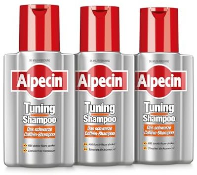 Alpecin Tuning-Shampoo - 3 x 200 ml - Das schwarze Coffein-Shampoo für graue Haare | Kräftige Farbpigmente halten dunkle Haare dunkel