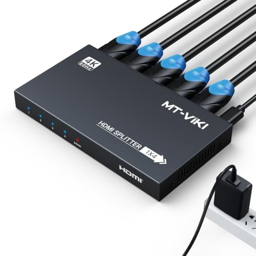 MT-VIKI 4K60Hz HDMI Splitter 1 in 4 Out Gleichzeitig HDMI Verteiler 4 Monitore Mirror 1x4 EDID HDCP 2.2 4:4:4 40m Langstreckenübertragung